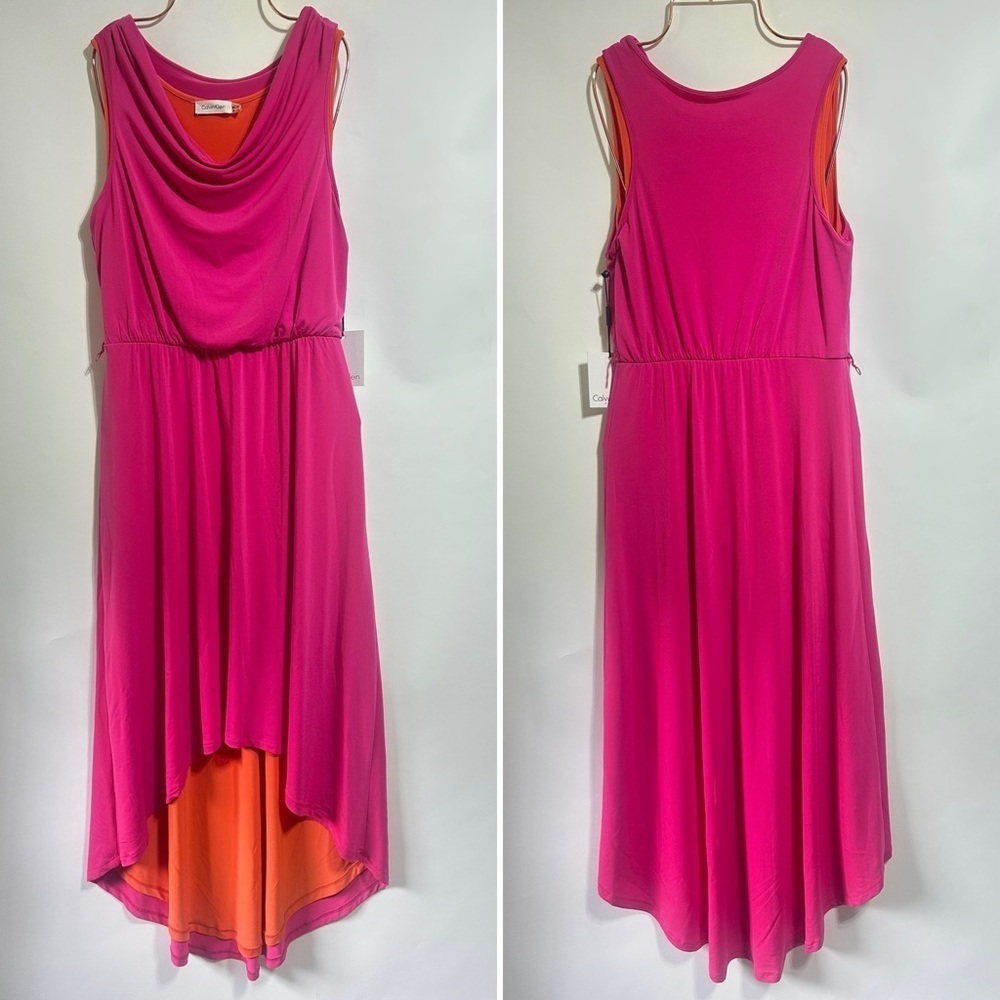 NWT CALVIN KLEIN High-low Hem Sleeveless summer Dress Pink/Orange size 4